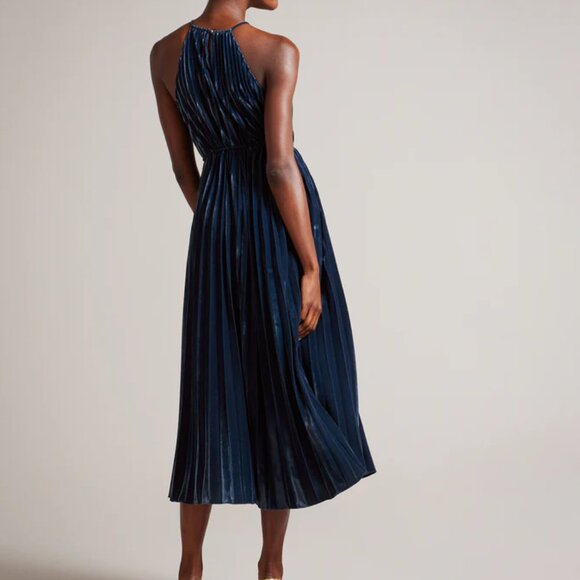 Ted Baker Women's Kassiah Pleated Halter Dress In Navy- Size 4 - Picture 12 of 15